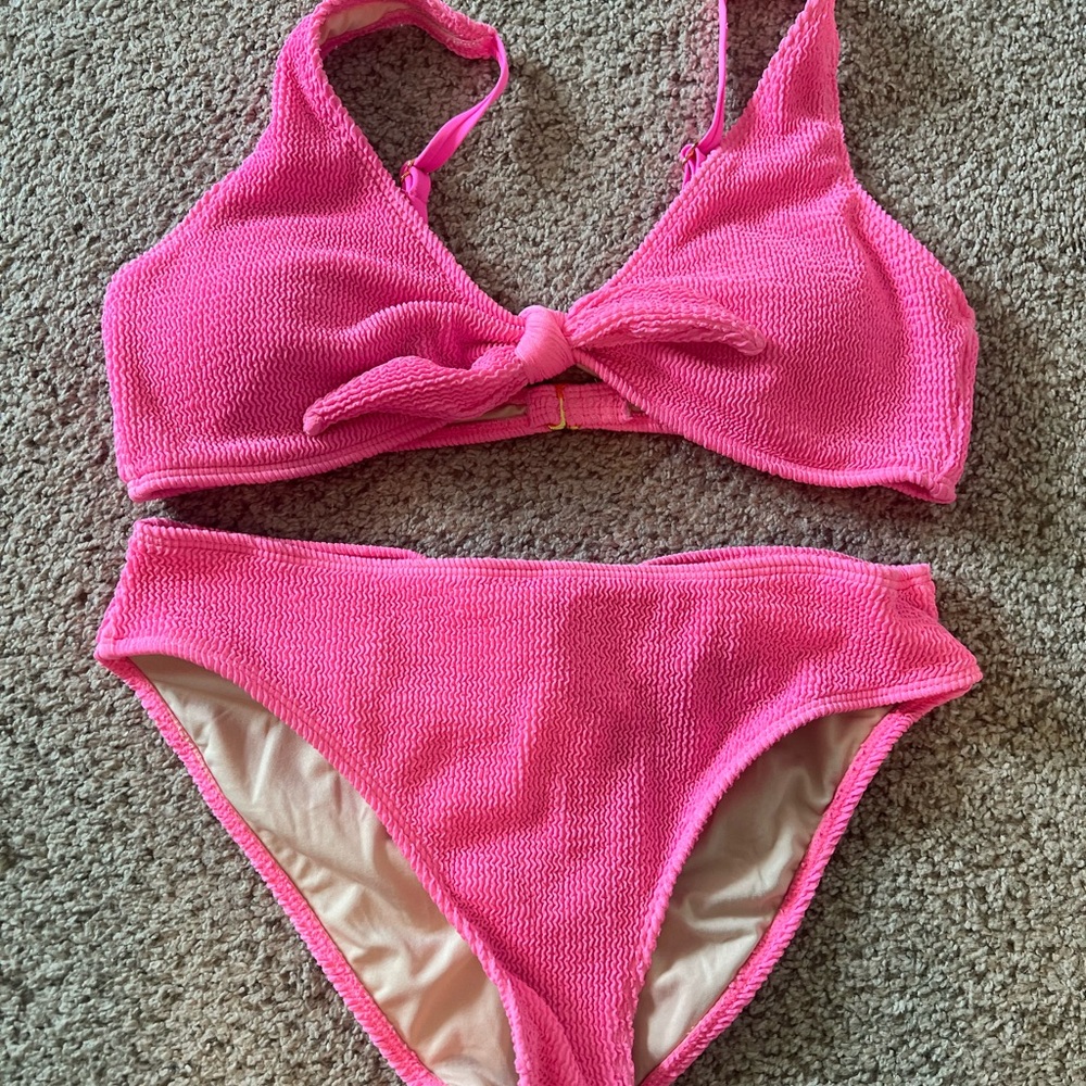 Blushing brunette pink bikini